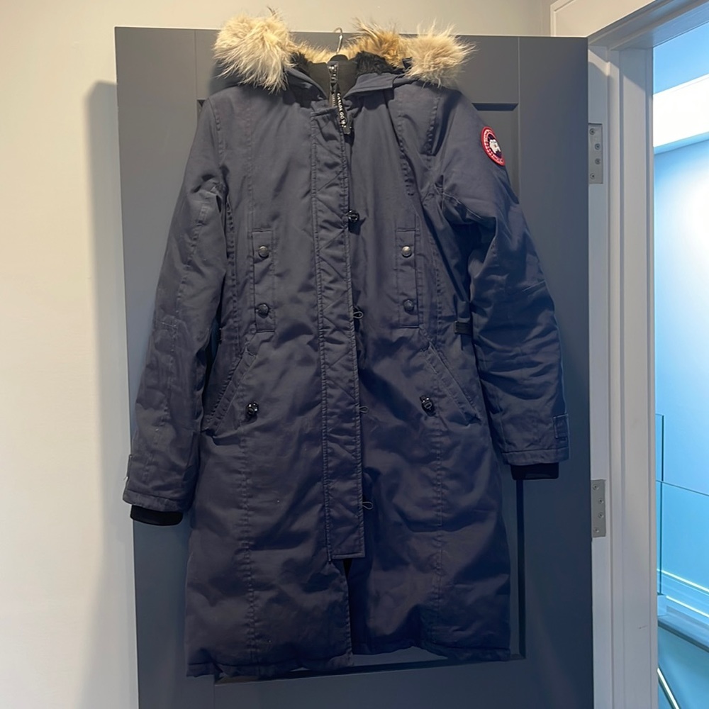 Canada Goose Navy Puffer Coat with Fur Trim